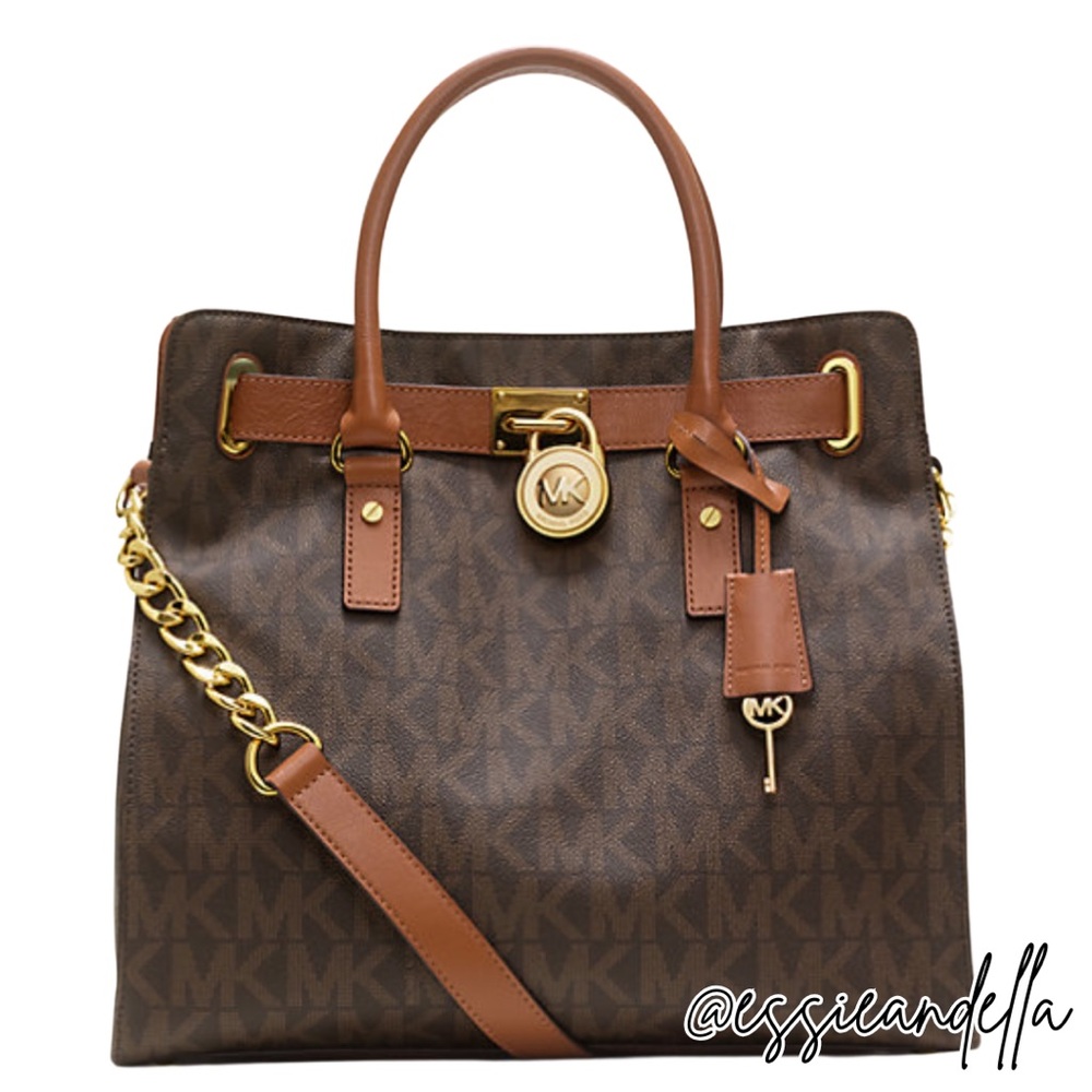 Michael Kors Big Hamilton Signature Brown Satchelw/ lock & key 14 X 13